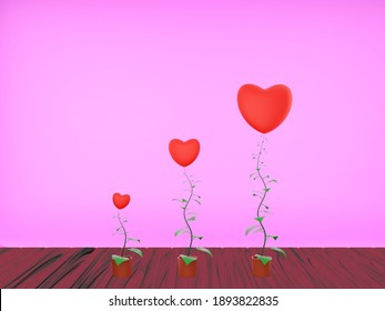 3D rendering of The tree of love has 3 heart-shaped flowers on wood, Interior design and background. Valentine's day concept. 3D illustration. - Powered by Shutterstock