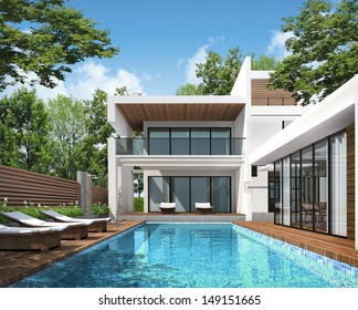  3D Rendering Of Tropical House Exterior 