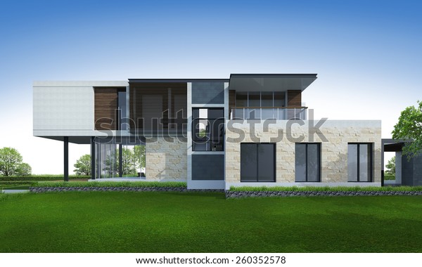 3d Darstellung Von Tropischen Haus Aussen Stockillustration 260352578