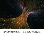 3D rendering of tunnel through wormhole over curved spacetime. Travel in space concept.