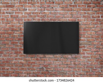 3d Rendering Of Tv Mockup On Red Brick Wall