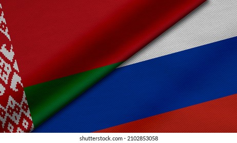3D Rendering of two flags from Republic of Belarus and Russian Federation together with fabric texture, bilateral relations, peace and conflict between countries, great for background