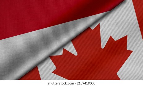3D Rendering of two flags from Republic of Indonesia and Canada together with fabric texture, bilateral relations, peace and conflict between countries, great for background