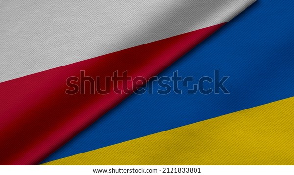3D Rendering of\
two flags from Republic of Poland and ukraine together with fabric\
texture, bilateral relations, peace and conflict between countries,\
great for background