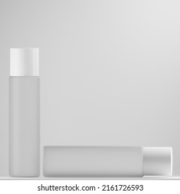 3d rendering two glass bottle frosted cosmetic a front view 