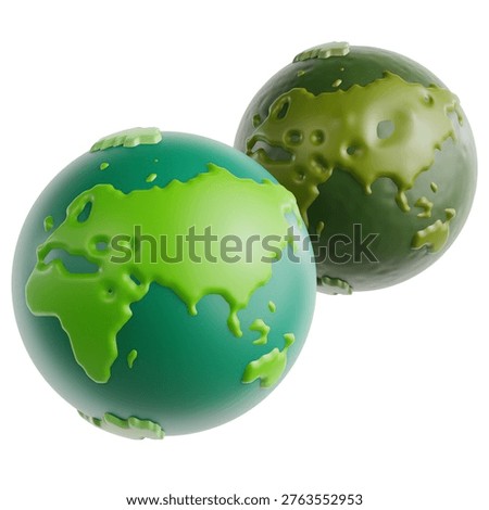 3D rendering of two globes with continents for environmental