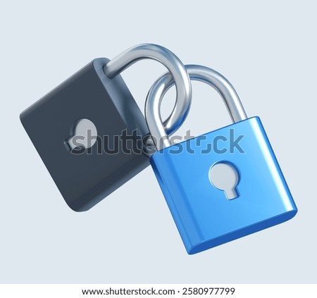 3d rendering of two locks crossed together. stylized simple 3d illustration for business and finance
