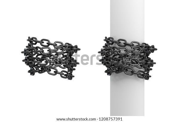鉄の鎖を2本 1本が柱の周りに巻き もう1本が柱の周りに巻き付いた3dレンダリング 鎖で縛られる 捕まって控えめに 生命の重荷 のイラスト素材