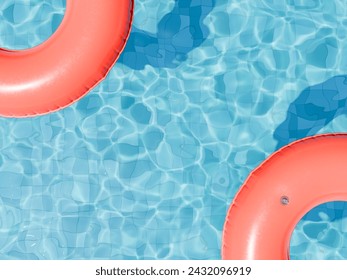 3D rendering of two red-colored swim rings on the shimmering surface of a swimming pool. Summer leisure concept. - Powered by Shutterstock