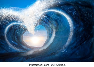 3D Rendering Of Two Seismic Sea Waves Form To A Heart Shape