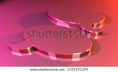 3D rendering of two speech bubble icons. Glossy surface illuminated by red and orange lights. Symbolism for a conversation, meeting or an Interview. Graphic for multimedia purposes.