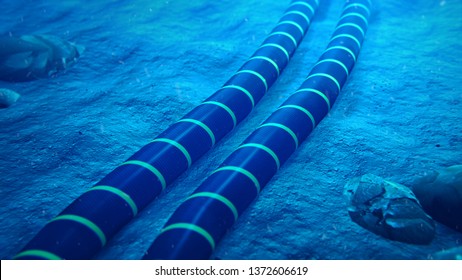 3D Rendering of Two Subsea Cables on the Seabed