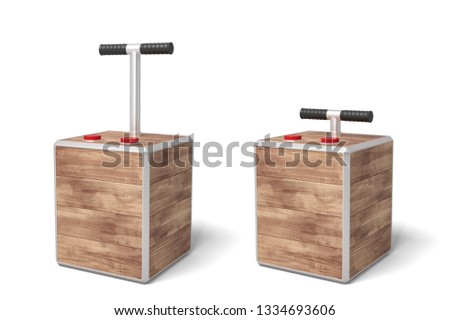 3d rendering of two tnt detonator boxes isolated on white background. Digital art. Blasting machine. Plunger detonator.