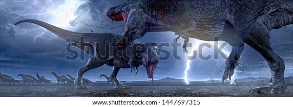 two t rex fighting