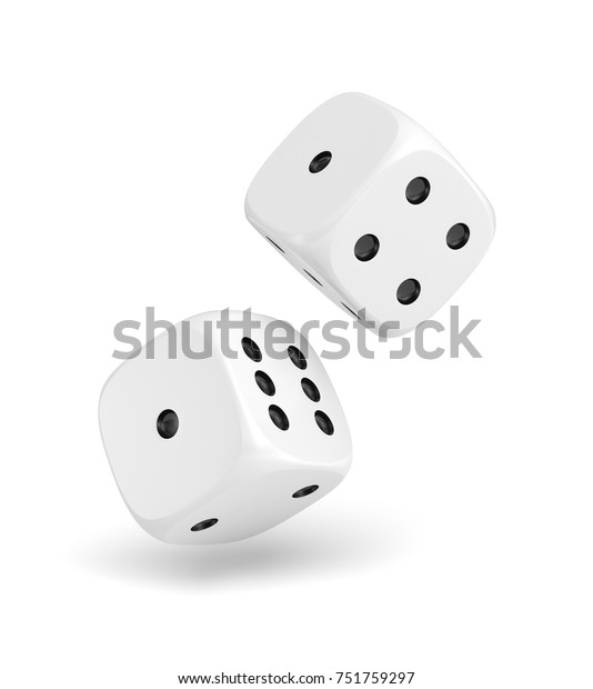 白い背景に2つの白いさいころがぶら下がった3dレンダリング ゲームやギャンブル 乱数 運と運 のイラスト素材