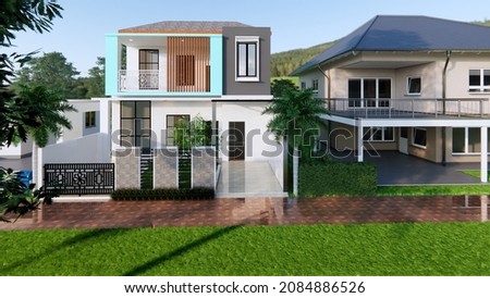 3D rendering of two-story house design