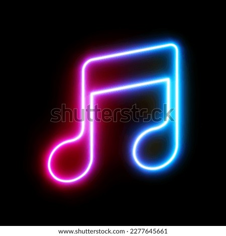 3d rendering UI Music Note icon with neon light isolated in black background