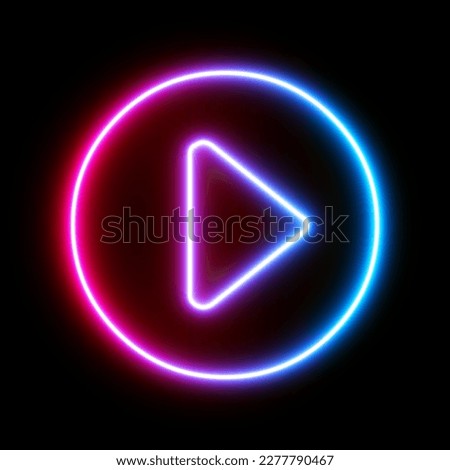 3d rendering UI Play icon with neon light isolated in black background