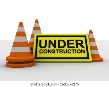 3d Rendering Under Construction With Traffic Cone