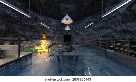 3D rendering of the underground hideout