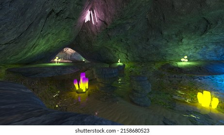 3D Rendering Of The Underground Lake