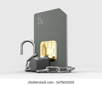 3d Rendering Of Unlocked Simcard, Protection Concept Clipping On White Background.