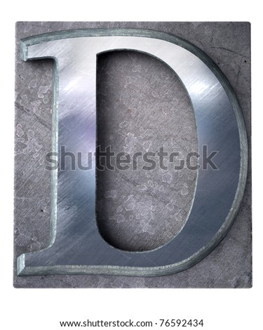 3D rendering an upper case D   letter in metallic typescript print (part of a matching alphabet)