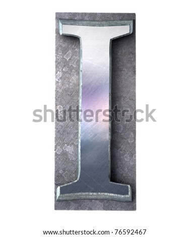 3D rendering an upper case I   letter in metallic typescript print (part of a matching alphabet)