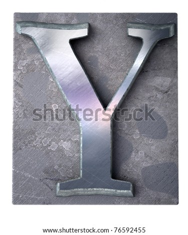 3D rendering an upper case Y   letter in metallic typescript print (part of a matching alphabet)