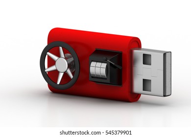 3D rendering of Usb drive with security system