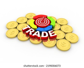 3d Rendering Usd Dollar Symbol In Gold Coin With Graph And Target