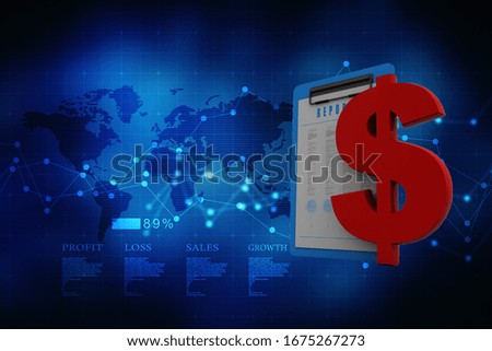 3d rendering usd Dollar symbol with document