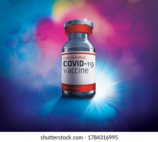 3d rendering of vaccine vial, A single bottle vial of Covid-19 coronavirus vaccine, Healthcare And Medical concept, 3D illustration