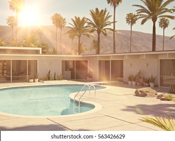 3d rendering. vaction in villa with a pool