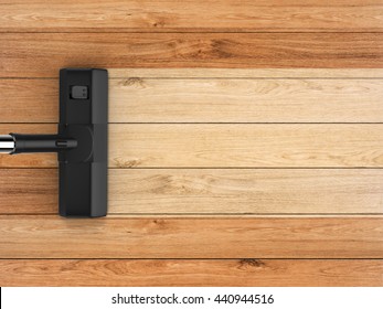 3d rendering vacuum cleaning with blank strip on wooden background