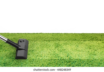 3d Rendering Vacuum Cleaning With Blank Strip On Green Carpet