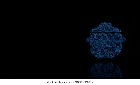 3d rendering various blue wire glowing mechanical parts in shape of symbol of pot in the kitchen for cooking isolated on black background with reflection on floor