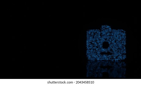 3d Rendering Various Blue Wire Glowing Mechanical Parts In Shape Of Symbol Of Id Card With Personal Photo And Holder Isolated On Black Background With Reflection On Floor