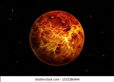 3d Rendering Of Venus Planet With Deep Space Background. Surface Texture Furnished By NASA.