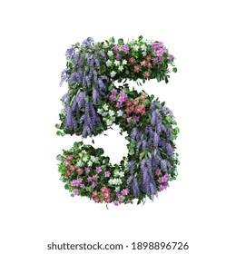 3d Rendering Of Vertical Flower Garden Number Isolated On White Background With Clipping Path