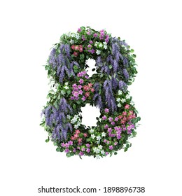 3d Rendering Of Vertical Flower Garden Number Isolated On White Background With Clipping Path