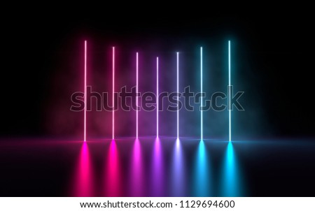 3d rendering of vertical glowing lines, neon lights virtual reality, vibrant pink,violet and blue spectrum laser show,  abstract fluorescent background