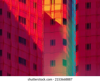 3D rendering of a very modern upscale red building, Abstract 3D constructions on red and haze Futuristic, 3D Rendering illustration.