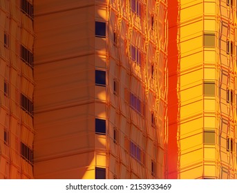 3D rendering of a very modern upscale Yellow building, Abstract 3D constructions on red and haze Futuristic, 3D Rendering illustration.
