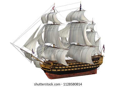 3d Rendering Victory Ship With British Flags Isolated 