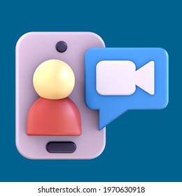 3D Rendering Video Call Icon Illustration. People Video Call Using Smartphone. 