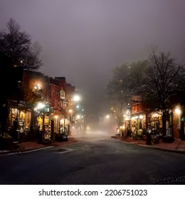 3d Rendering Of A Village City Corner At Twilight.