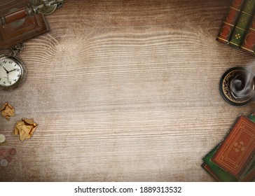3d rendering vintage background with paper and clock