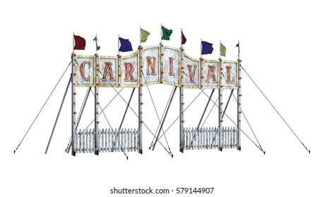 3D Rendering Of A Vintage Carnival Entrance Sign Isolated On White Background