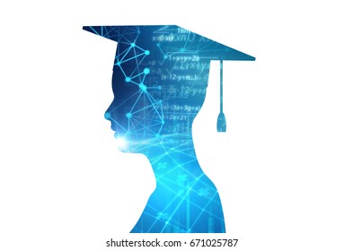 3d rendering of virtual human silhouette on technology background illustration,concept of online education or e-learning.